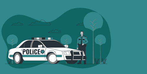 l'illustration montre une voiture de police et un policier